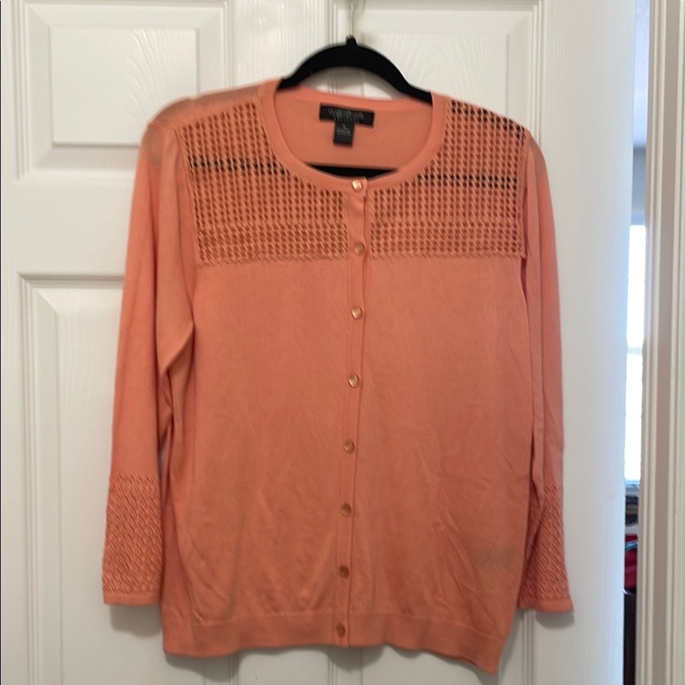 August Silk Orange Cardigan with Lattice Detail